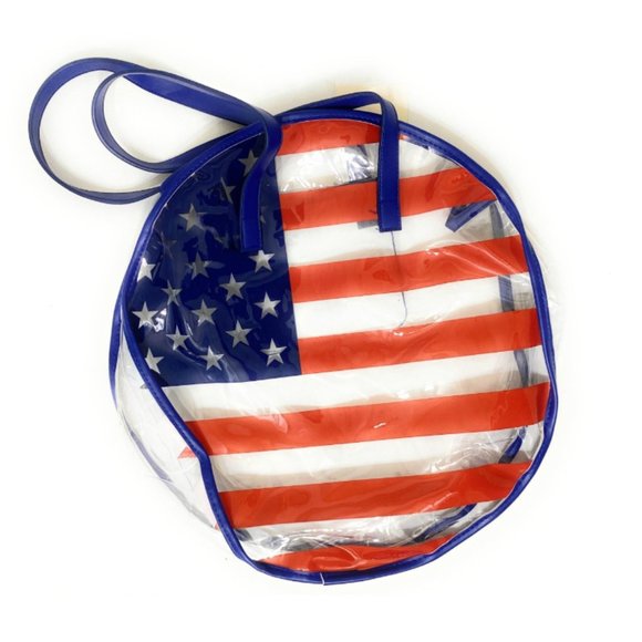 Handbags - Round USA Flag Faux Leather Trim Clear Tote Bag